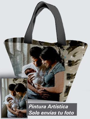 Bolso Personalizado con pintura artística de tu imagen a 360º, 36 X 27 X 14 cm. en tejido cordurè de excelente calidad. PC503-1001A023-001