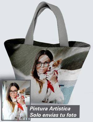 Bolso Personalizado con pintura artística de tu imagen a 360º, 36 X 27 X 14 cm. en tejido cordurè de excelente calidad. PC503-1001A014-001