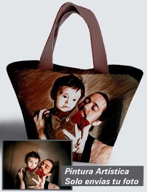 Bolso Personalizado con pintura artística de tu imagen a 360º, 36 X 27 X 14 cm. en tejido cordurè de excelente calidad. PC503-1001A015-001