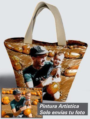 Bolso Personalizado con pintura artística de tu imagen a 360º, 36 X 27 X 14 cm. en tejido cordurè de excelente calidad. PC503-1001A020-001