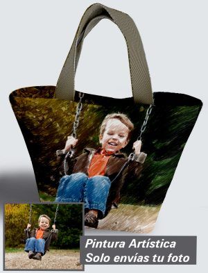 Bolso Personalizado con pintura artística de tu imagen a 360º, 36 X 27 X 14 cm. en tejido cordurè de excelente calidad. PC503-1001A024-001